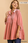 CURVY VELVET 3/4 SLEEVE TUNIC DRESS