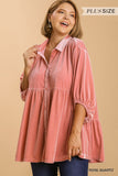 CURVY VELVET 3/4 SLEEVE TUNIC DRESS